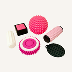 Six-piece adult sensory support set with firm pressure tools for busy hands, grounding and high-input stimming.