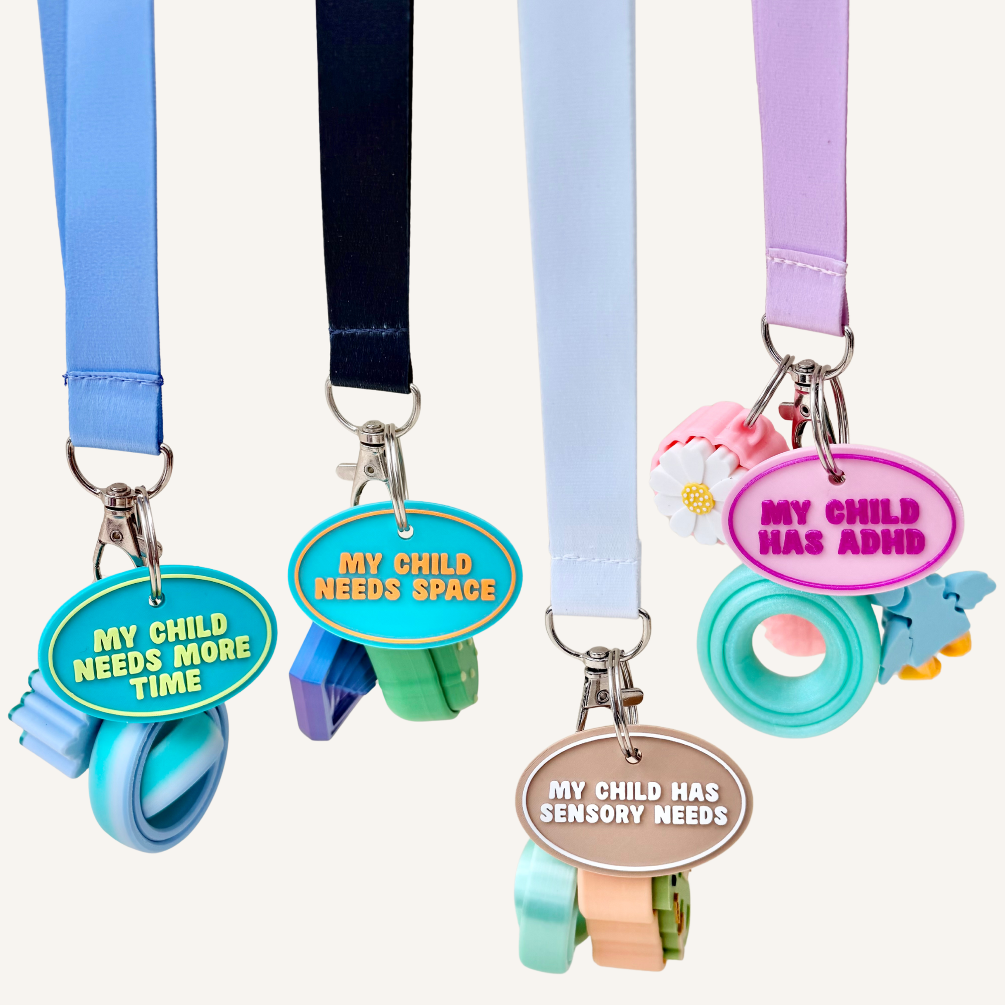Oval communication tag made for visible child-related support in daily environments.