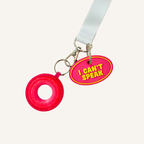 Compact support tag with silver loop attachment and easy-read raised lettering.