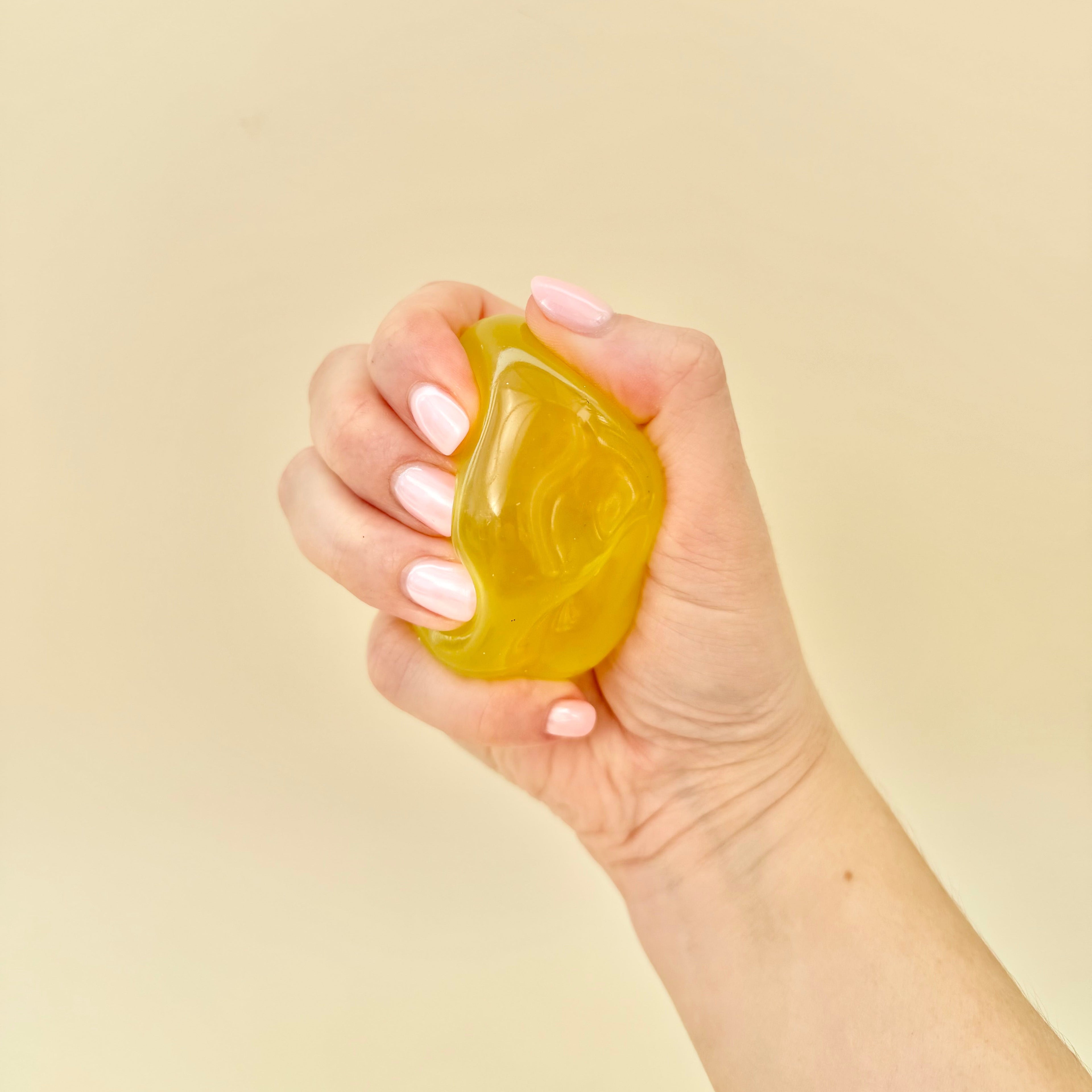 Squishy sensory fidget designed to keep the press mark, ideal for repetitive calming squeezes and regulation.