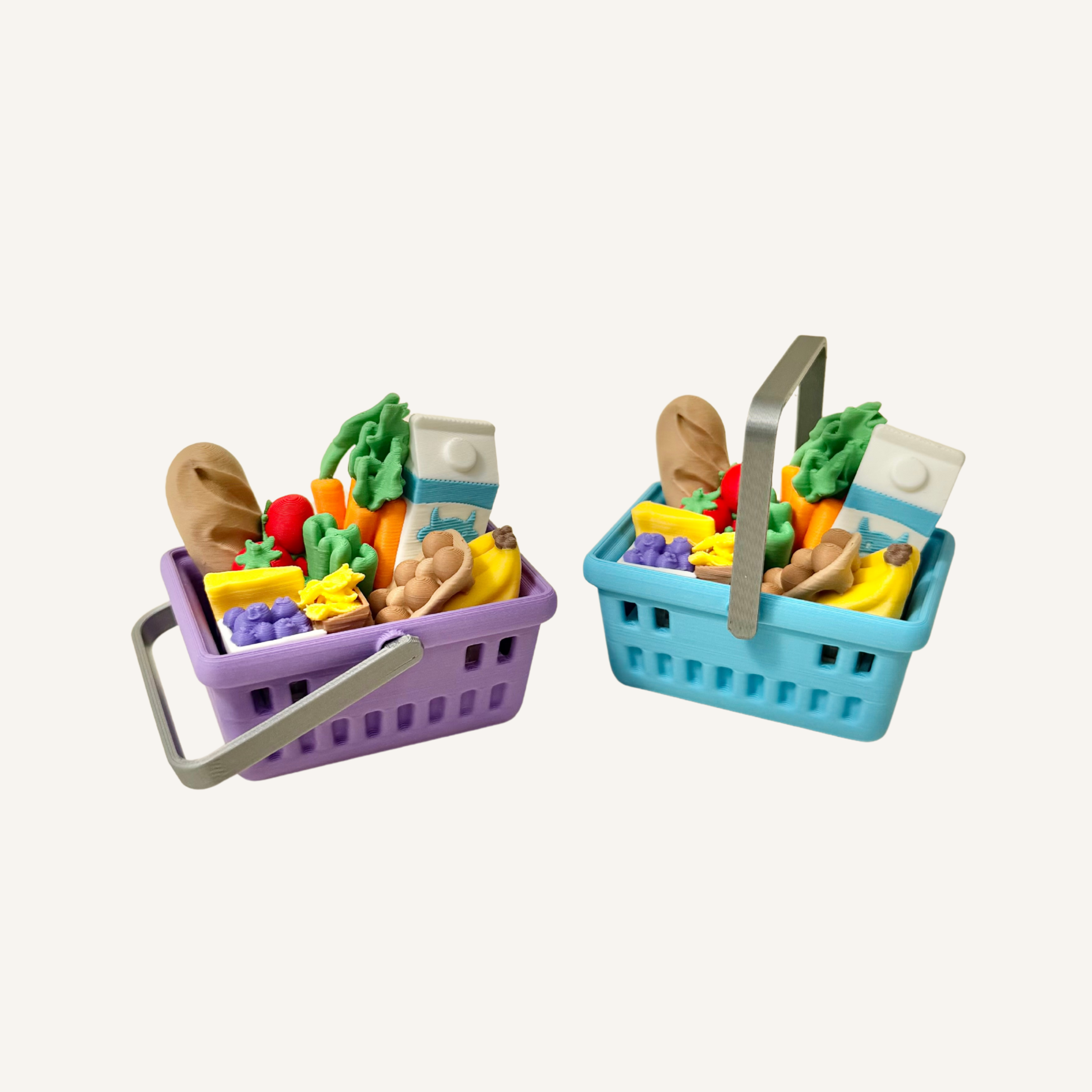 Novelty grocery basket clicker with moving handle and detailed miniature shopping.