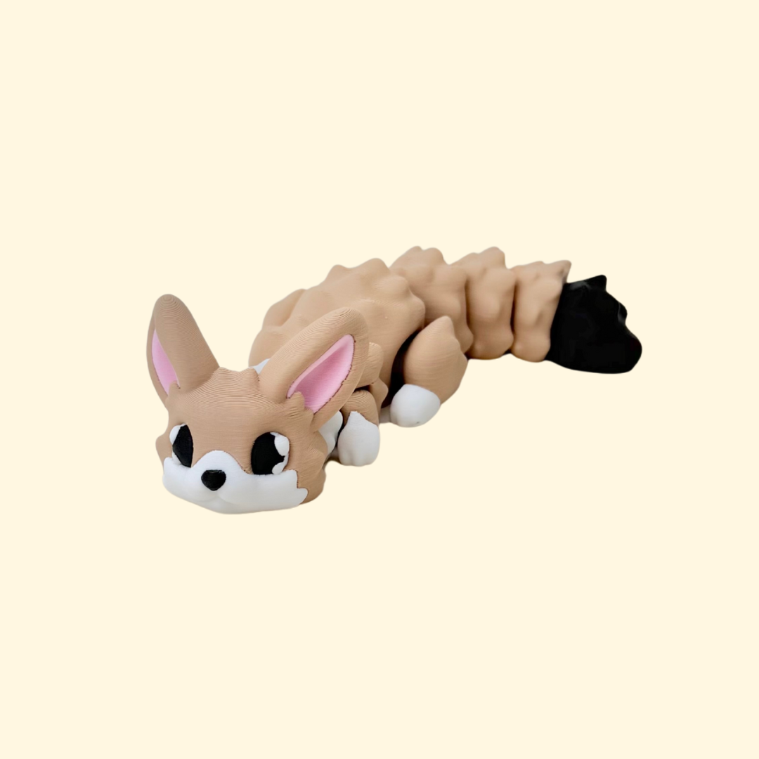A quiet articulated fox fidget with textured detailing for tactile engagement and calm stimming.

