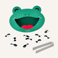 Reusable frog sensory play set with tweezers and flies for counting, sorting and fine motor practice.
