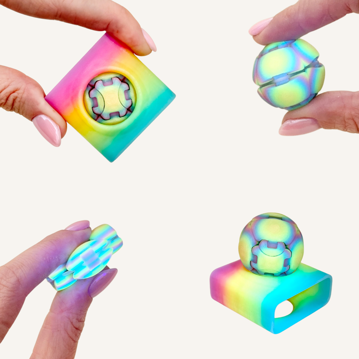 Pocket-sized glow in the dark Zorble Pop Back with a colourful rainbow gradient.