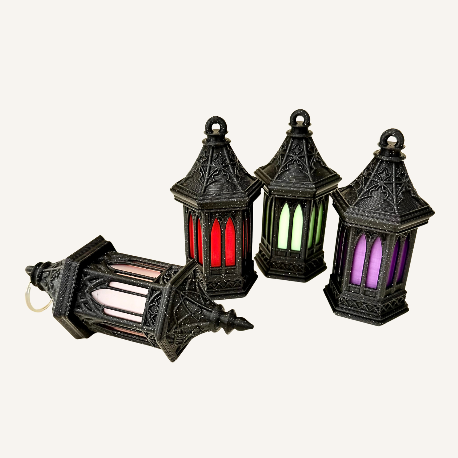 Detailed lantern style sensory keychain with textured surface and gothic aesthetic for tactile play
