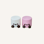 Cute mini marshmallow character with dangling legs designed for desks, shelves and calming decor spaces
