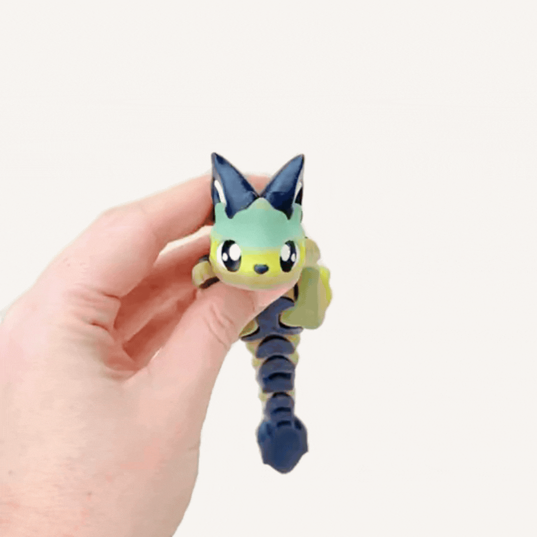 Articulated mythical creature fidget with tactile texture and flexible movement for calming repetitive play.
