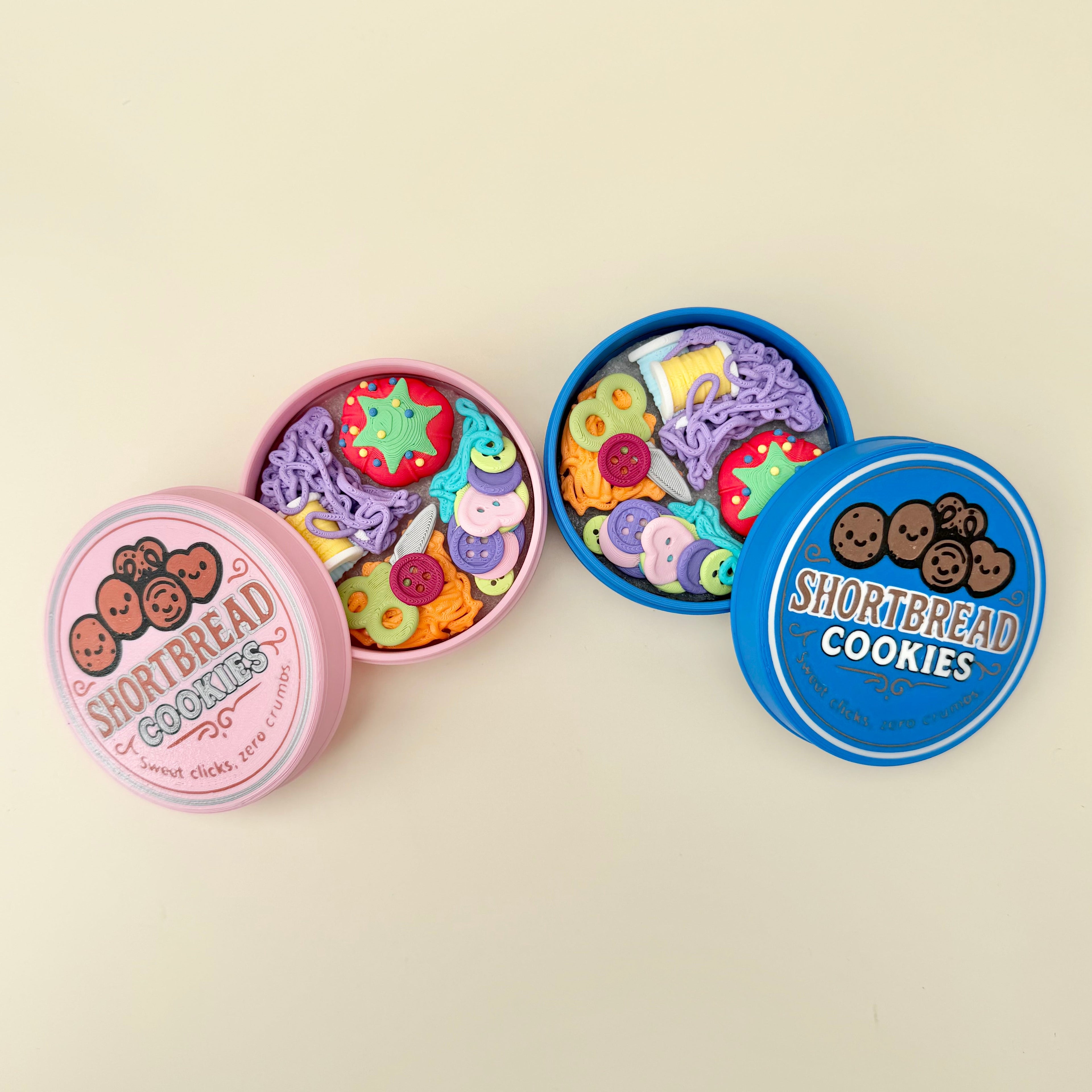 Chunky desk clicker with textured tiny components and a removable lid for satisfying hands-on sensory input.
