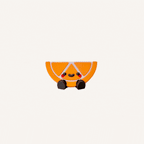 Cute mini orange slice character with dangling legs designed for desks, shelves and calming decor spaces
