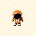 Compact 6 cm articulated figure in orange, black and white.
