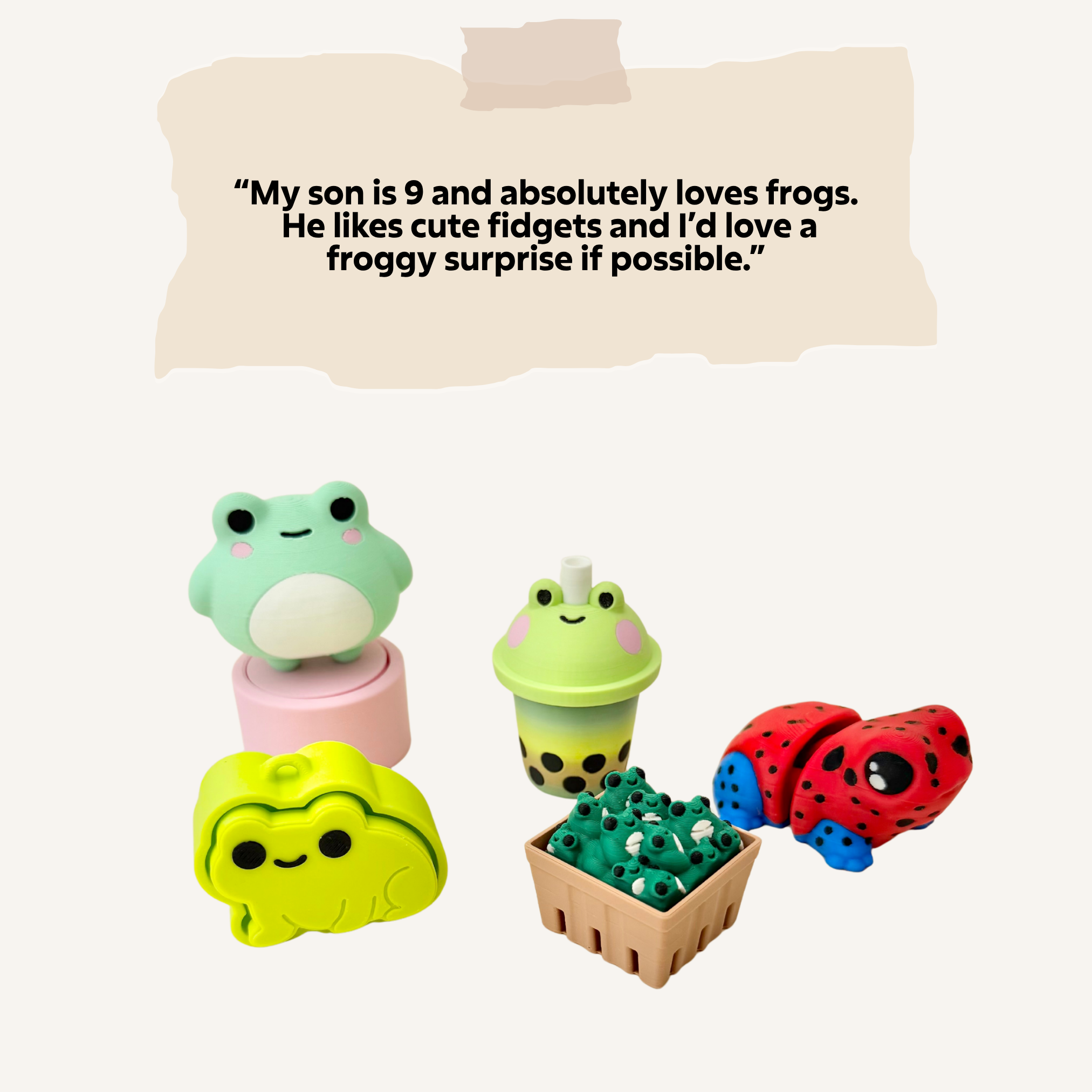 Surprise stim box with fidgets and sensory tools chosen around customer notes, preferences and hard no’s.