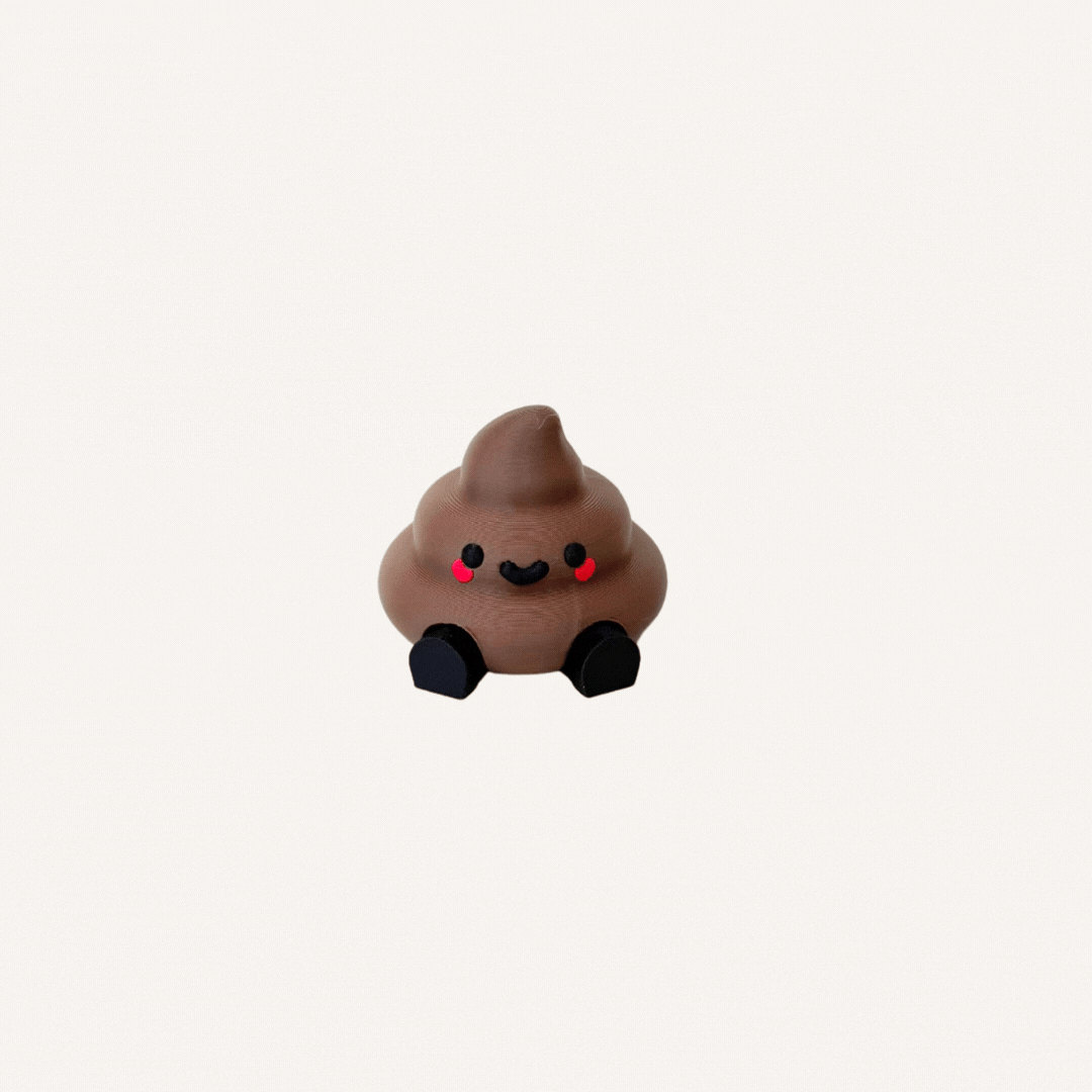 Mini poop figure with smooth finish and sit-anywhere legs for bedside tables, dashboards and shelves
