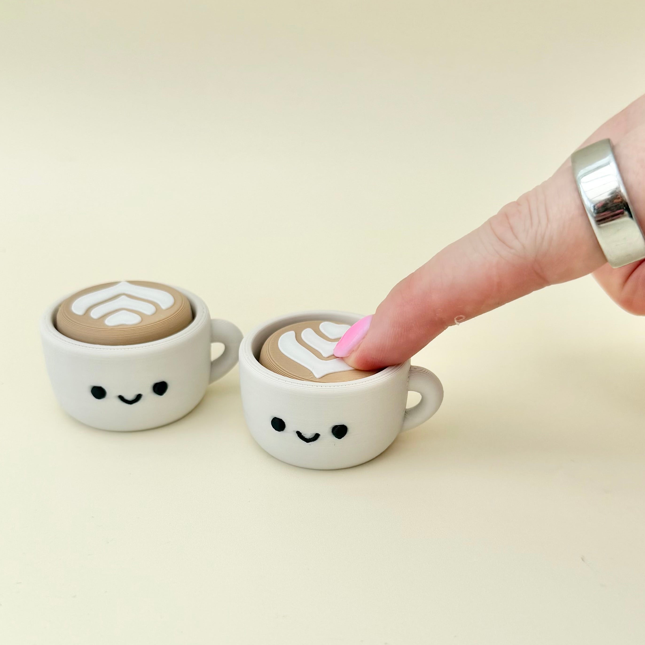 Cute coffee clicker with handle attachment for bags, lanyards, keys and sensory kits.