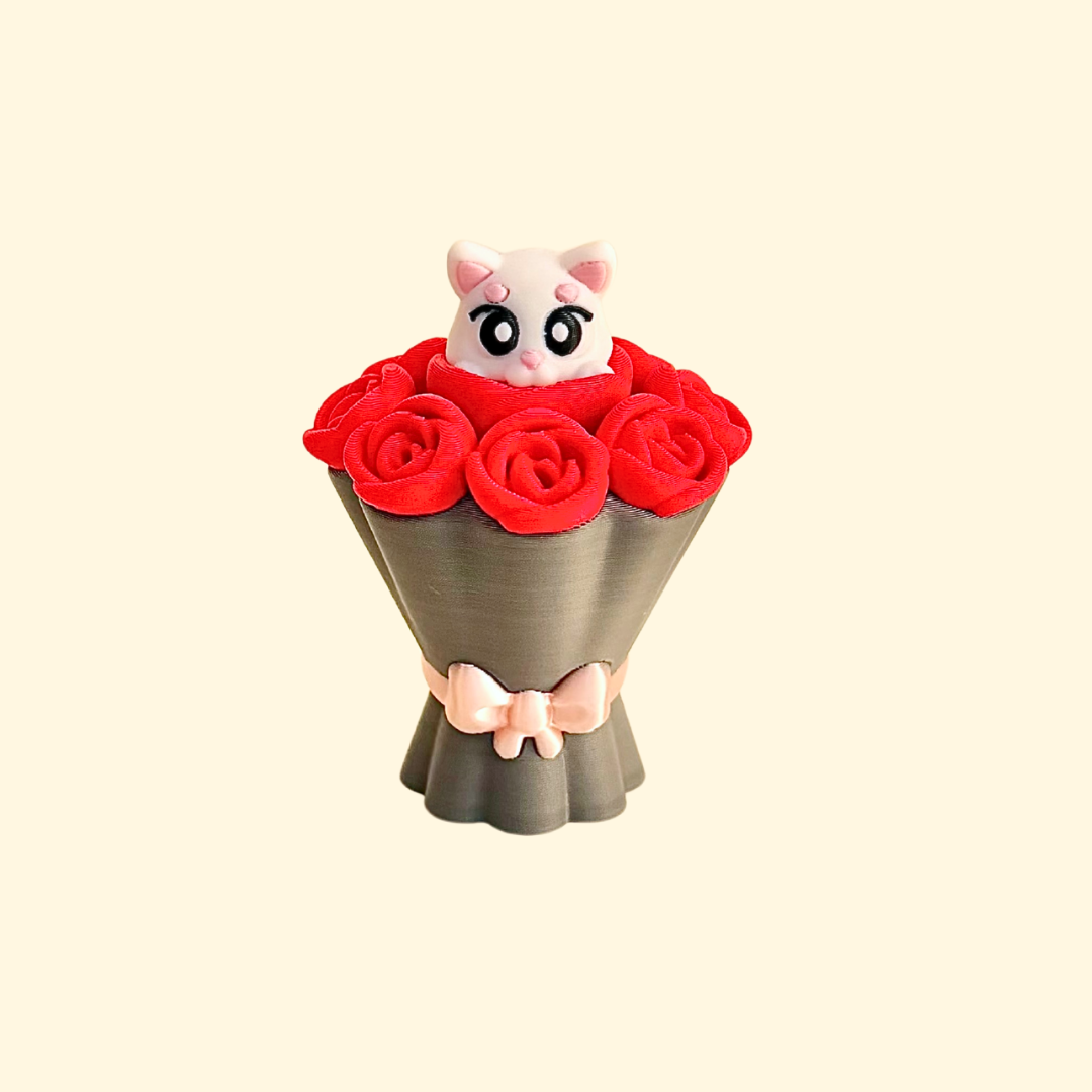 Large press-down cat clicker with floral detailing designed for tactile sensory input.
