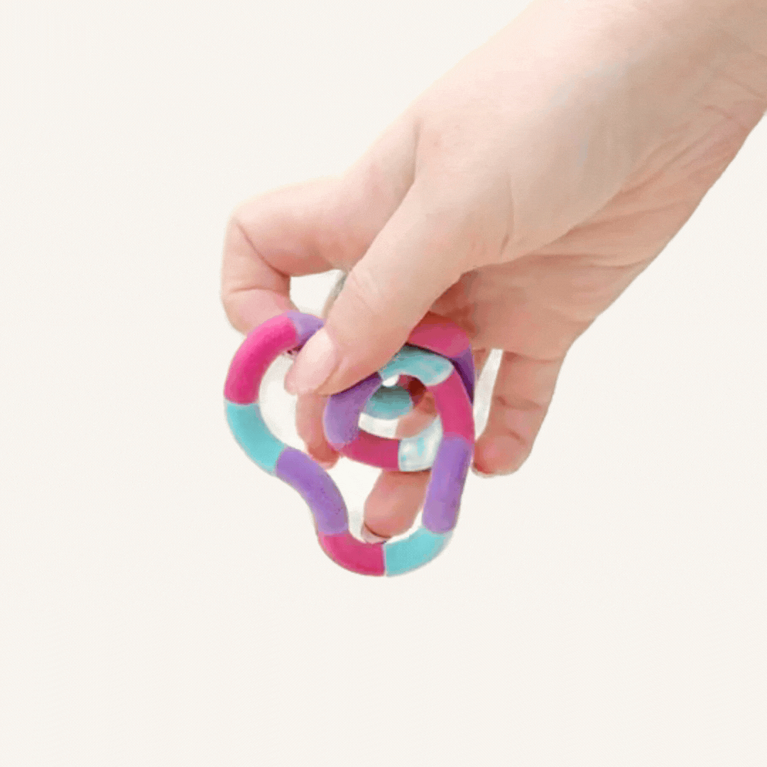 Soft flocked sensory fidget that twists and turns smoothly one-handed, great for discreet desk or classroom use.
