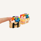 Colourful rainbow beach bag sensory clicker with two satisfying click points.