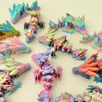 Compact sensory dragon toy featuring crystal-like textures and fully movable joints.
