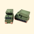 Chunky tracked vehicle clicker fidget with tactile detail and satisfying press action, approx 6cm.
