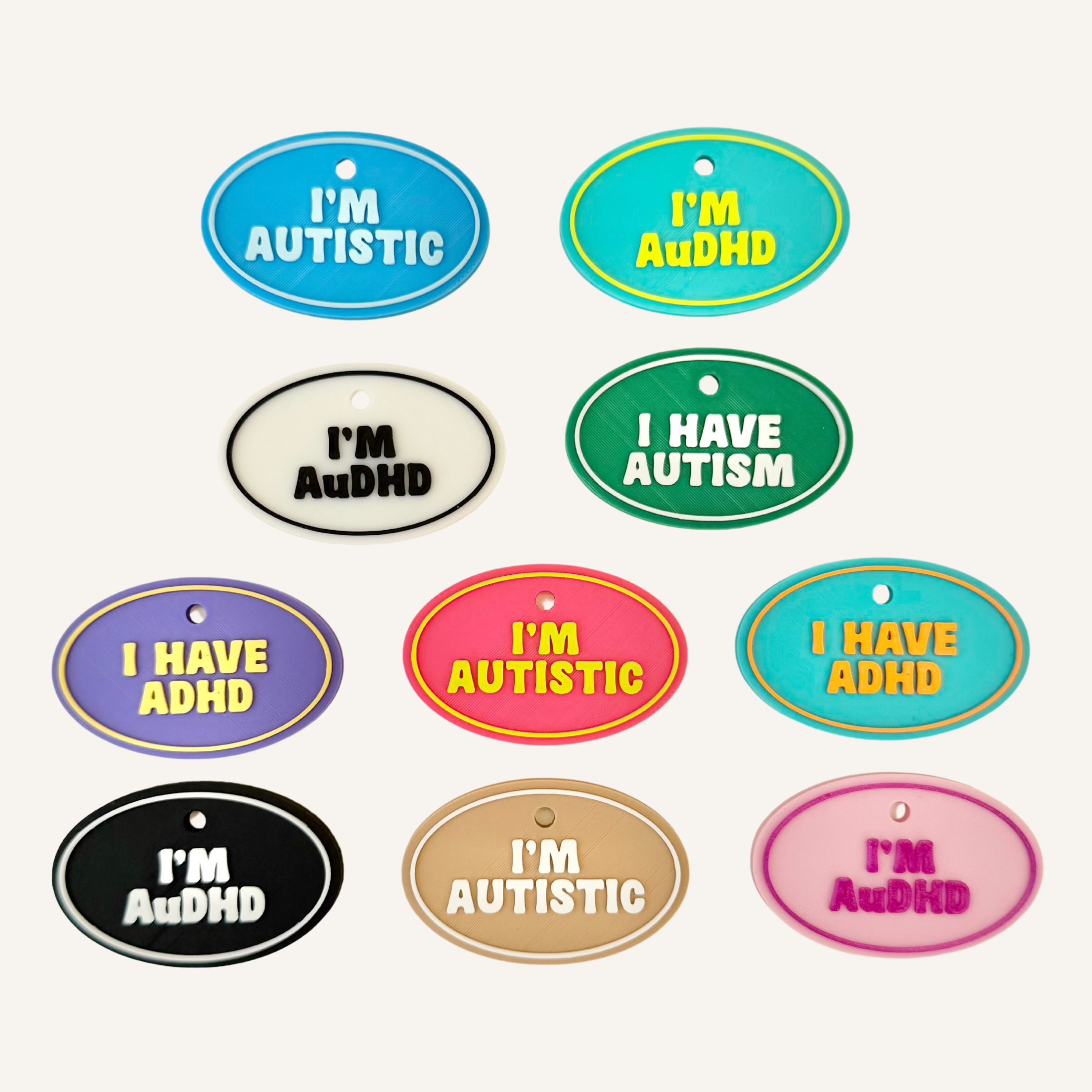 Clear text communication tag designed for everyday visibility without feeling bulky.