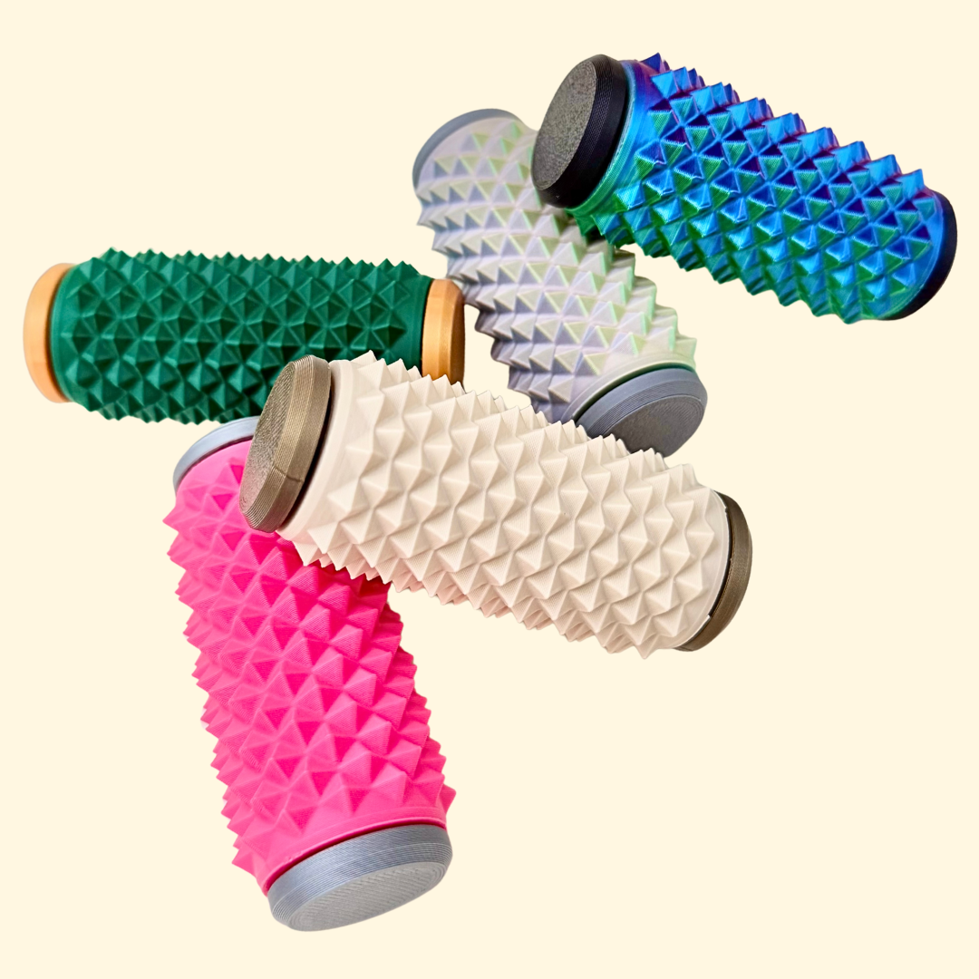 Chunky textured pain stim roller designed for strong pressure input, grounding and sensory regulation.
