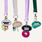 Lightweight clip-on tag designed to show identity wording clearly on lanyards, bags or keys.