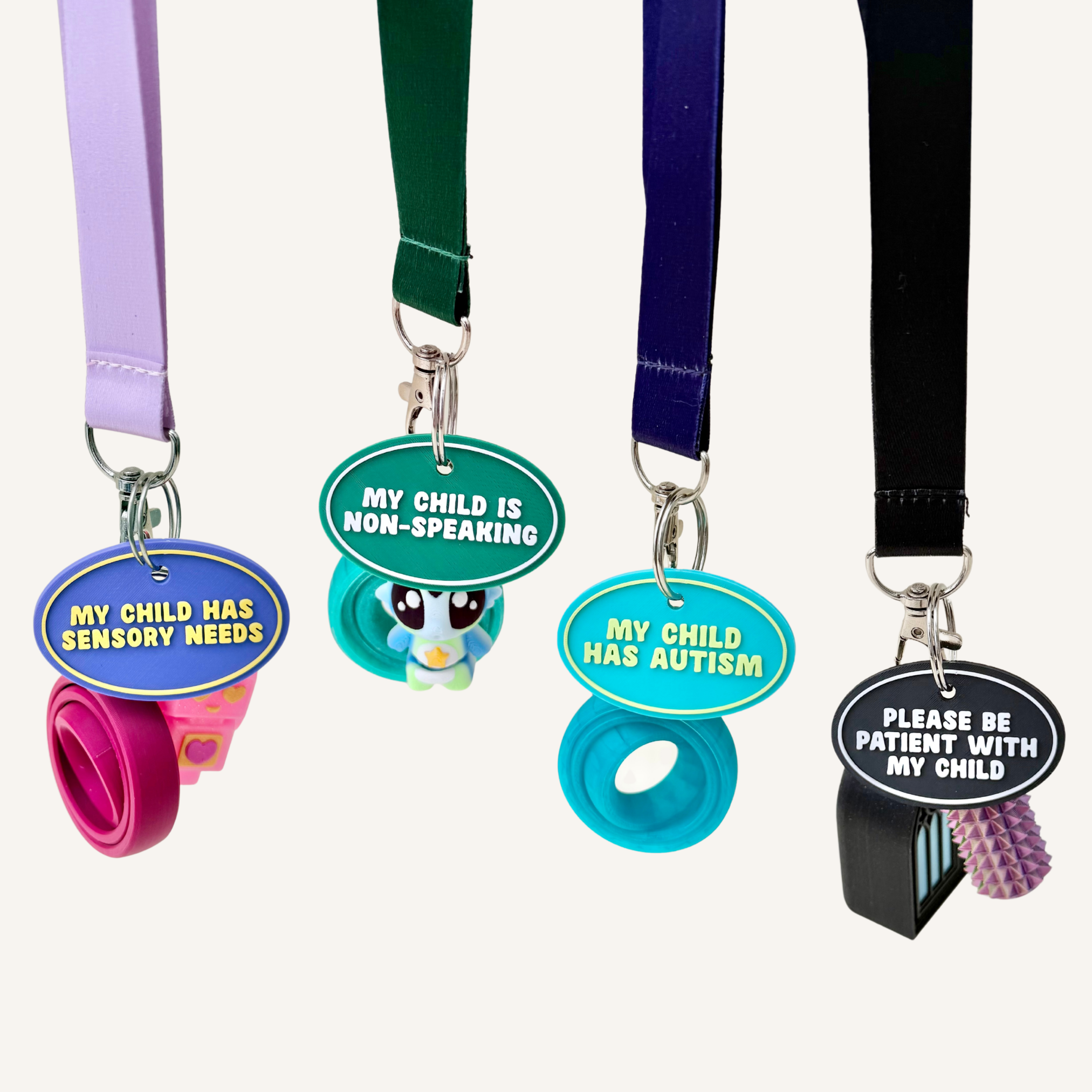 3D printed support tag with traceable raised wording and compact everyday design.