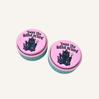 Pink tactile sensory clicker featuring Twas The ADHD Mlord wizard cat artwork