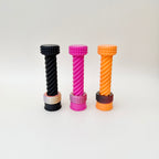Long spiral sensory fidget with tactile grooves and a colour-shift ring for focus and grounding.
