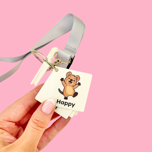 Stimz COMMZ Animal Feelings Communication Set with 10 full-colour animal emotion tiles on an opening binder ring.