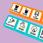 Stimz COMMZ Starter Set including 15 everyday communication tiles, reusable board and Velcro attachments.
