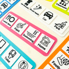 Sturdy reusable My Communication Board for arranging visual communication horizontally or vertically.