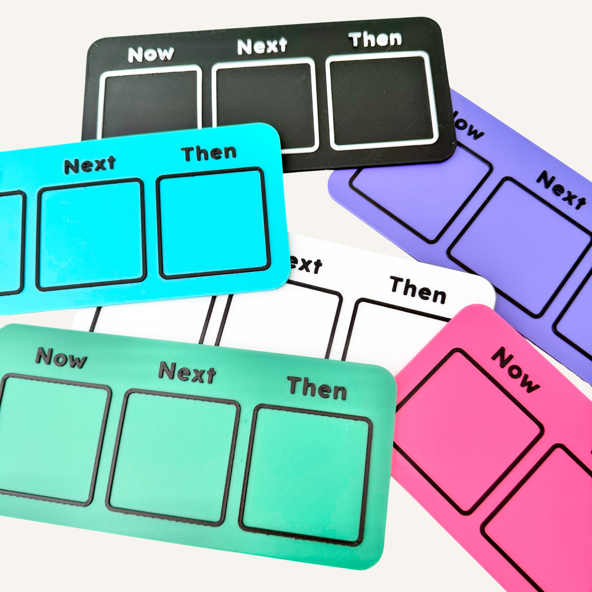 Reusable Now, Next and Then visual schedule board for showing three activities or steps in sequence.