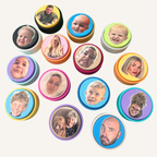 Custom handheld sensory clicker featuring a favourite face or photograph printed onto a coloured clicker cap.