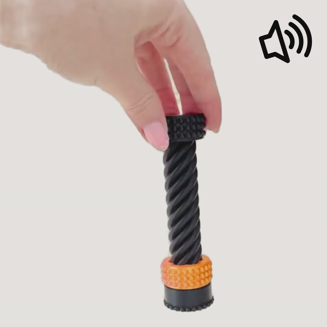 Spiral twist fidget with a textured ring that glides up and down for satisfying visual and tactile feedback.
