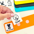 Reusable visual communication board with Velcro for changing choices, needs, feelings and everyday communication.