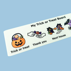 Full-colour Trick or Treat communication board showing Trick or Treat, Thank You, Next House, Too Scary and I Want to Go Home.