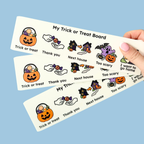 Stimz Trick or Treat Quick Board with five visual communication options for Halloween trick or treating.