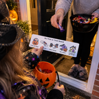 Trick or Treat visual support board with communication options for taking part, saying thank you, continuing or going home.